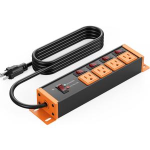 CCCEI Heavy Duty Surge Protector, 20A Individual Switches, Orange, 25FT, 1 | 12 Gauge Grounded Extension Cord with Multiple Outlets, Wall Mount Power Strip for Garage, Plug Extender.