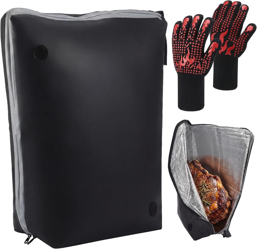 23 x 21 Inch BBQ Blanket for Resting Meat Heavy Duty Insulated Smoker Bag with Wide Mouth Reusable BBQ Accessories for Brisket, Pork, Turkey Meat Warmergift for Men, Grilling Smoking,with Gloves