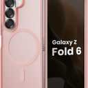Magnetic Case for Samsung Galaxy Z fold 6 Case, Slim Translucent Matte Phone Cover with Shockproof TPU Frame & Scratch-Resistant PC Back, Strong Magnetic Ring, Chalk Pink