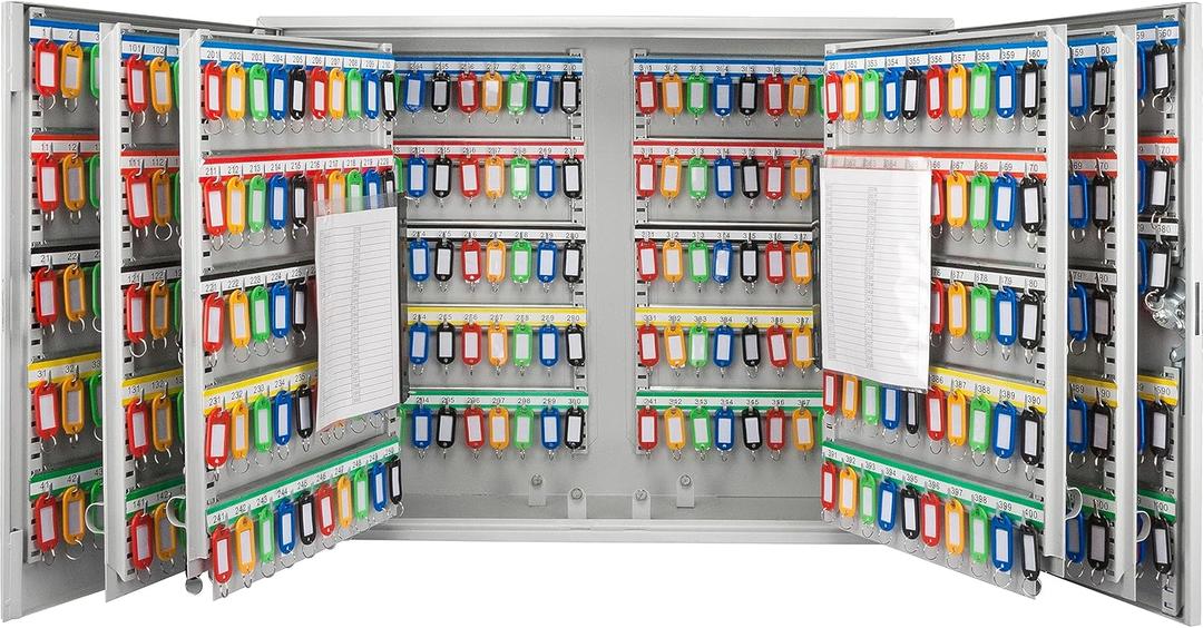 Barska 600 Position Key Cabinet  Wall Mount Key Safe with Numbered Hooks, Index Log Sheet, Colored Tags, Adjustable Dividers, Steel Construction for Office or Commercial Use