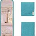 BAGSMART Travel Jewelry Organizer Case Foldable Jewelry Roll for Journey Rings, Necklaces, Earrings, Bracelets,Mini,Teal (Small)