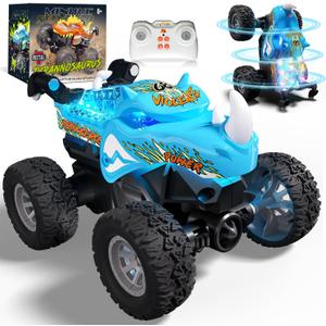 Gohero 1:64 Monster Trucks Toys, 2.4GHz Mini Remote Control Car for Boys 4-7, 360 Spin & Walk Upright Little Blue Truck Metal Shell & RGB LightBoys Toys 6-8 Years Old Christmas& Birthday Gifts