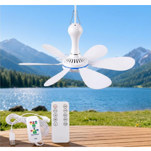 USB Portable Ceiling Fan with Remote, 4 Speeds & Timer, Quiet Indoor/Outdoor RV Ceiling Fan, 6-Blade Collapsible Mini Air Circulator for Tent, Cruise, Camper, Bed Canopy, Travel, Dorm