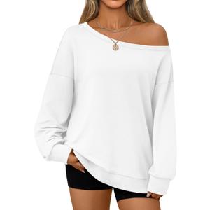 AUTOMET Women Off the Shoulder Sweatshirt Oversized Tops Fall Outfits 2026 Y2k Clothes Fashion Clothing Trendy Top (White, L)