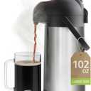 Cresimo Coffee Carafe with Pump - 102oz / 3L Airpot 12 Hours Large Hot Water Carafe, Cocoa Dispenser for Parties - Tea Flask, Insulated Stainless Steel Airpots for Hot Beverage Dispenser -Coffee Pump