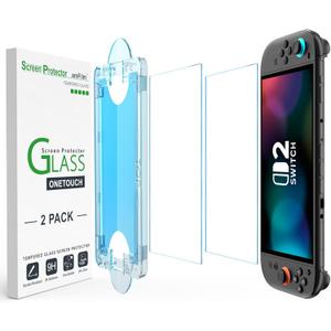 amFilm Auto-Alignment OneTouch for Nintendo Switch 2 Screen Protector [7.9''] 2025 Tempered Glass, Accessories, 30 seconds Installation, Bubble Free, Scratch Resistant, Touch Sensitive, Transparent [2 Pack]