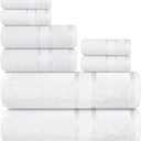 Casa Lino Bath Towel Set of 8 (2 Bath Towels, 4 Wash Cloths & 2 Hand Towels for Bathroom) - 100% Cotton - Highly Absorbent & Quick Dry - Guest Room Essentials for Bathroom Set - (White)