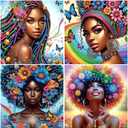 4Pcs DIY Diamond Art Painting Kit- African American beauties, 5D Diamond Art Crafts, Suitable for Beginners, Suitable for Home, Art Wall, and Festival Party Decoration, Creative Home Decoration Gifts