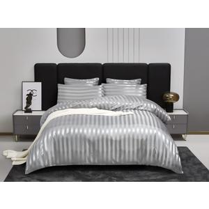 Duvet Cover Queen Size Grey 5 Pieces Satin Queen Duvet Cover Luxury Coquette Silk Like Striped Duvet Cover Grey Bedding Set Comforter Cover with Zipper Closure 1 Duvet Cover 4 Pillow Cases