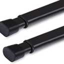 2 Pack Tension Rod Oval Spring Tension Curtain Rod Adjustable 22 to 36 Inches Small Short Black Tension Rods No Drilling Spring Loaded Curtain Rods For Doors and Windows, 22-36 Inch, Black