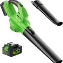 Leaf Blower Cordless with 4.0Ah Battery and Charger, 135MPH 170CFM High Speed Leaf Blower with 2 Tube, 20V Electric Leaf Cleaner, Lightweight Handheld Small Blower for Car, Garden, House, Depot, Green
