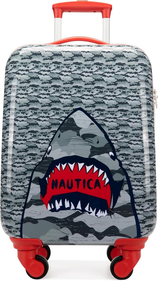 Nautica Kids 18" Hardside Carry-on Suitcase with Spinner Wheels, Shark Attack
