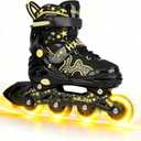 HALOSK Kids Inline Skates for Girls Boys with Light Up Wheels, Adjustable Blade Skates Gradient Glitter Star with Breathable Comfort Liner for Youth Beginners, Large- Youth 