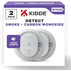 Kidde Smoke & Carbon Monoxide Detector, 10-Year Battery Powered, Voice Alerts, LED Warning Light Indicators, 2 Pack