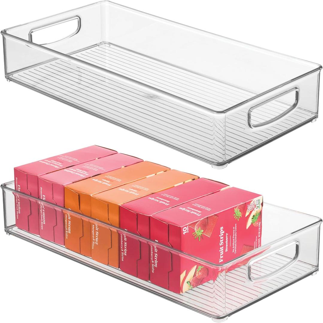 iDesign Stackable Clear Plastic Extra Long Pantry Organizers and Cabinet Storage Bins for Kitchen, 2-Pack (16 x 8 x 3)