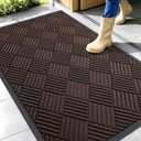 OLANLY Front Door Mat Outside Entrance 47x32, Absorbent, Heavy Duty Sturdy Natural Rubber Doormat Indoor Outdoor, Stain and Fade Resistant, Non-Slip Low Profile Floor Mat for Entryway, Brown Diamond