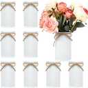 8 Pcs Large Farmhouse Vase with Twine Bow, 6x3.6 in Vintage Flower Vase Decor, Galvanized Metal Flower Vases Rustic Vase for Table Centerpiece Weddings Home Decoration (White)