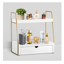 2-Tier Bathroom Organizer Countertop with Drawer, Wood Counter Organizer for Bathroom Decor, Sink Shelf for Vanity Storage, Makeup Tray for Perfume Skincare Bedroom Kitchen Corner