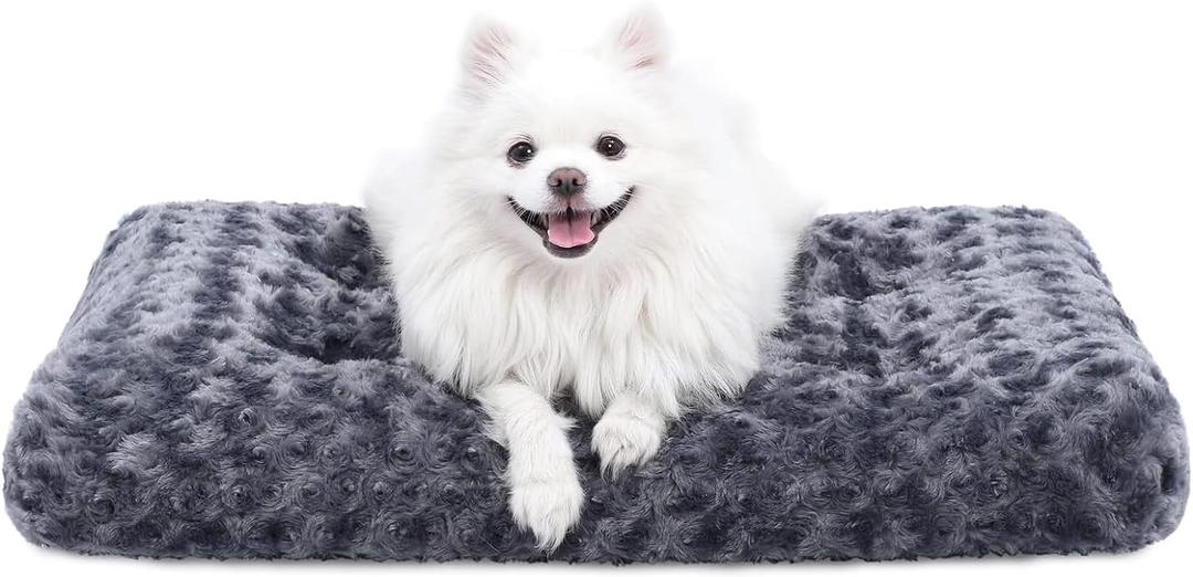 KSIIA Washable Dog Bed Deluxe Plush Dog Crate Beds Comfy Kennel Pad Anti-Slip Pet Sleeping Mat for Large, Jumbo, Medium, Small Dogs Breeds, 23" x 18", Dark Grey