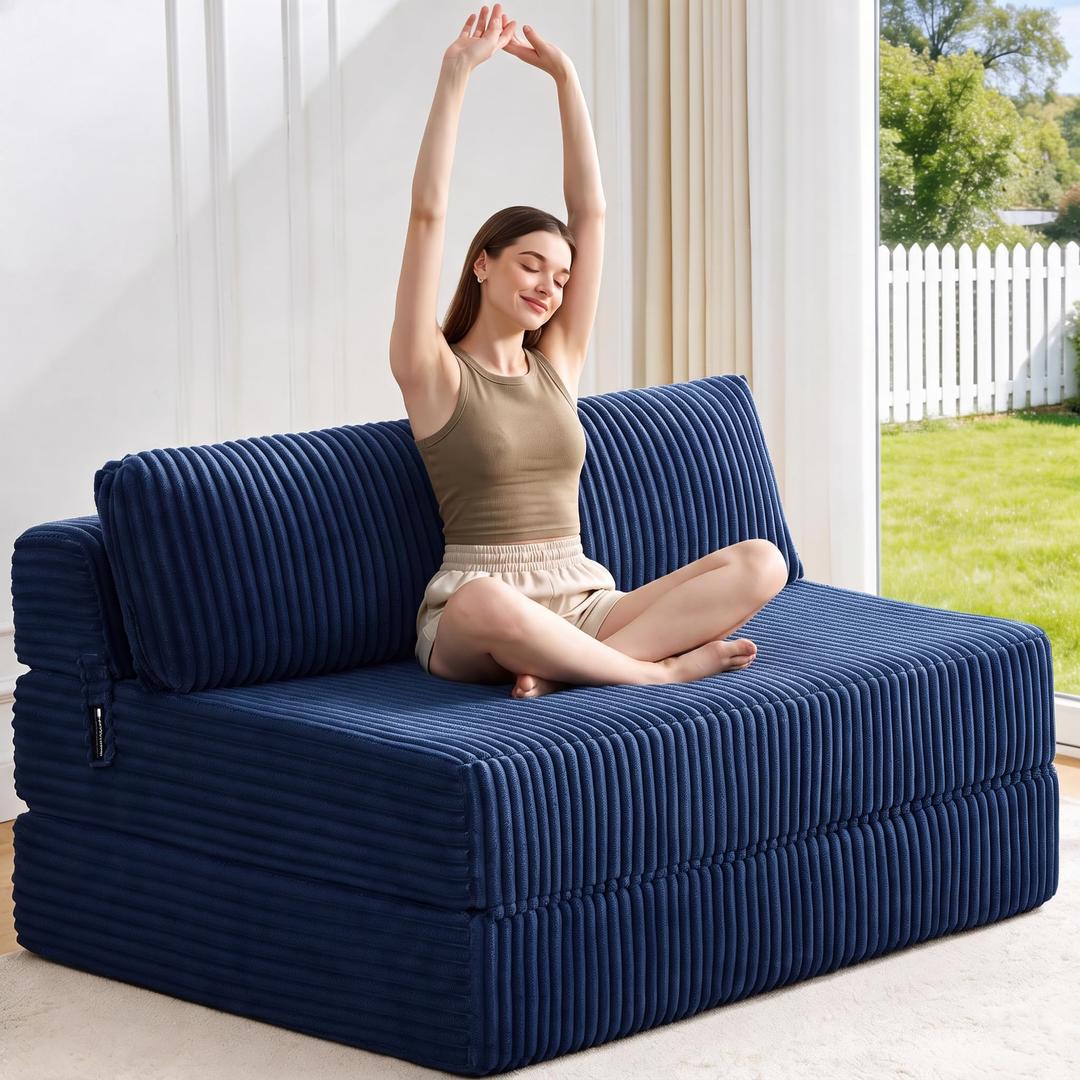 MEGAYES Folding Sofa Bed Convertible 4 in 1 Sleeper Chair Blue Twin XL