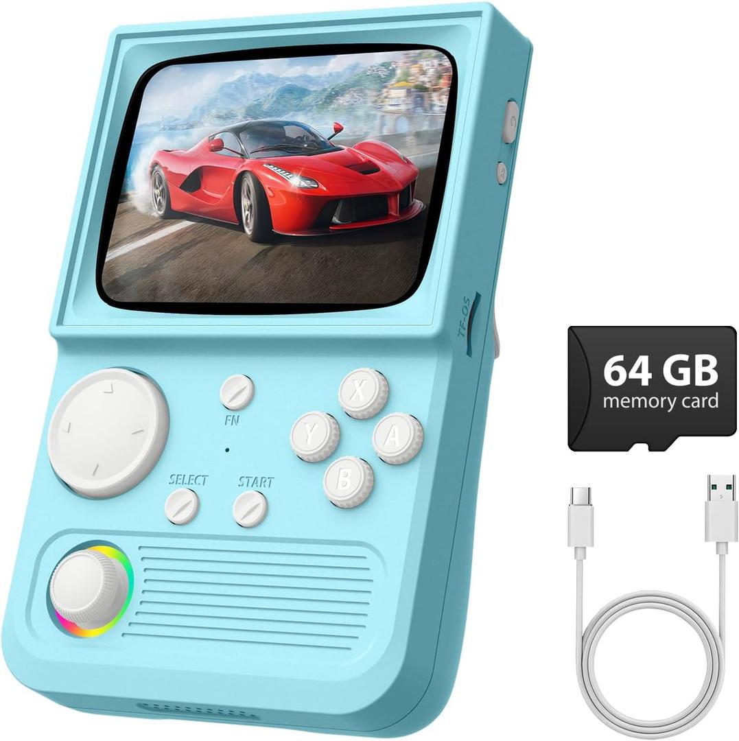 R36T Retro Gaming Console, 3.5'' IPS Screen CRT-Inspired, Handheld Game Console with 18000+ Classic Games Supports WiFi Networked Fighting and OTG, 3500mAh Battery, with Portable Case