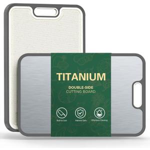 Titanium Cutting Board, Double-Sided Titanium & Straw Plastic Cutting Board, Durable Cutting Boards for Kitchen with Deep Juice Grooves & Built-in Handles, Ideal Kitchen Gifts , Gray