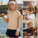 YooAurvox 3 Pack Girl's T Shirts Summer Short Sleeve Tops Henley Round Neck Cute Shirts Loose Fit Kids Casual Basic Tees(Apricot, Coffee, Black,11-12 Years)
