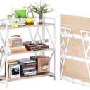 UDD No Assembly Wide Folding Bookshelf, 34" H x 30.9" W, 3 Tier Foldable Book Shelf Industrial Bookcase, Vintage Collapsible Storage Shelves for Home Office Living Room Bedroom, Light Oak White