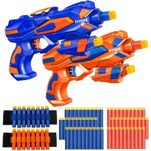 2 Pack Blaster Guns Boys Toy-with 60 Soft Foam Darts Bullets& 2 Wrist Bands-Kids Hand Gun Toys Gifts Party Supplies for 3,4,5,6,7,8,9 Years Kids