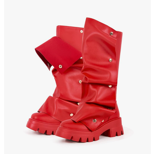 Women's Pull On Mid Calf Boots Platform Slouchy Block Heels 10