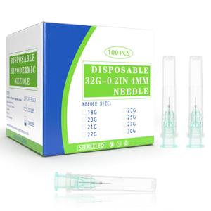 32G 4mm Luer Lock Needle with Cap - Disposable 32Ga 5/32 Needles for Precision Refilling of Glues, Inks, and Adhesives, Sterile Individually Wrapped, Box of 100