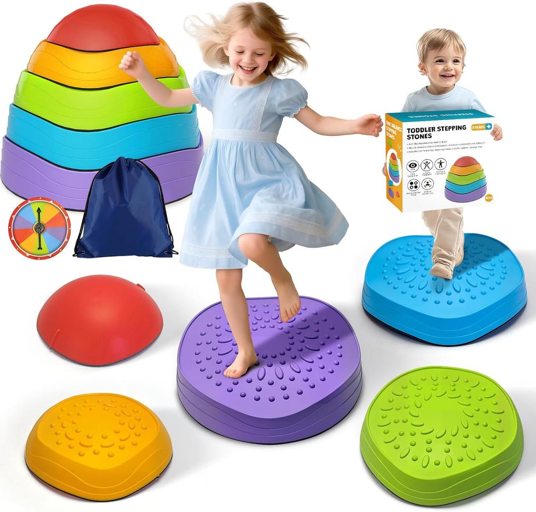 OZMI Stepping Stones for Kids Toddlers, Non-Slip Balance Stepping Stones with Storage Bag, Indoor Outdoor Sensory Play Toys for 3 4 5 6 7 8 9 10 11 12 Year Old Kid Toddler Boy Girls