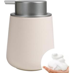 Bosilunlife Ceramic Foaming Soap Dispenser - Beige & Grey 12 oz Foam Hand Wash Dispenser Bathroom Countertop Kitchen Dish Soap Pump Dispenser Foam Soap Dispenser for Bathroom