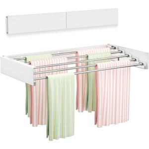 Wall Mounted Clothes Drying Rack 23.6", Foldable Wall Mount Laundry Rack Folding Indoor, Drying Rack Clothing Collapsible, Hidden Space Saver with Wall Template, 5 Rods, White