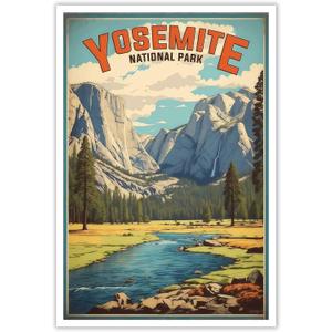 Vintage Yosemite National Park Poster National Park Canvas Wall Art Natural Scenery Travel Prints Painting For Home Bedroom Dorm Living Room Wall Decor 12x16 In Unframed (Multi 10 Unframed)