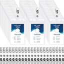 100 Sets ID Badge Holder with Metal Badge Clips and PVC Straps Waterproof Sealed Clear Plastic Vertical Name Tag Holder for Name Tag Work Card Drive License Clips Office Car