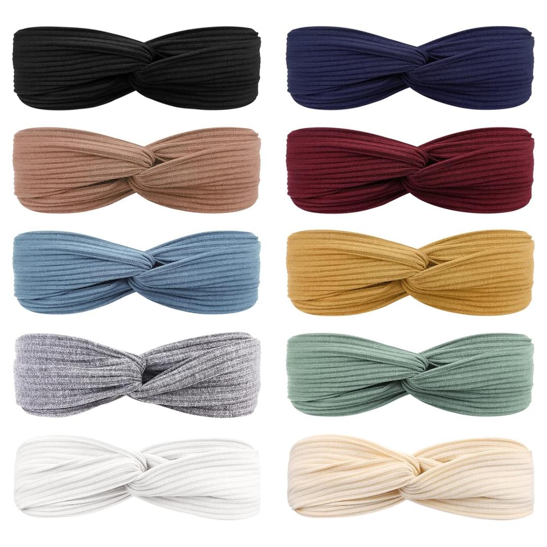 DRESHOW 10 Pack Headbands for Women Criss Cross Vintage Head Wrap Boho Headband Twisted Elastic Hair Accessories (0-10 Pack: Summer Garden)