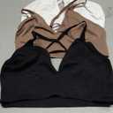 Evercute Women's Sports Bras 3/4 Pack Adjustable Deep V Neck Bras Wireless Spaghetti Strap Criss Cross Padded Low Support Bra (Medium, Black White Brown 3 Pack)