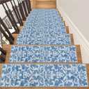 Lahome Carpet Stair Treads Non Slip Backing, 15 Pack 8" X 30" Stair Treads for Wooden Steps Indoor, Soft Washable Stairway Stair Runners Oriental Staircase Rugs for Kids Pets Elders(15pc, Blue)