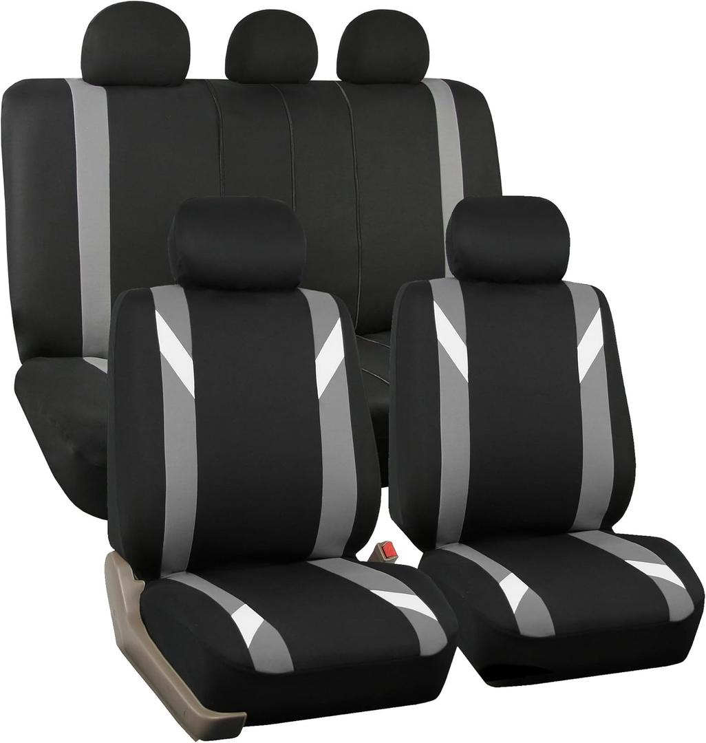 FH Group Premium Modernistic Flat Cloth Car Seat Covers Universal Fit, Washable Seat Covers for SUV Sedan Van, Gray, Full Set