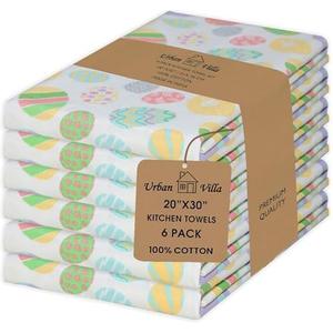 Urban Villa Kitchen Towels Set of 6 Dish Towels for Kitchen 100% Cotton Easter Print Kitchen Towels Mitered Corners Oversized 20X30 Inches Kitchen Towels Highly Absorbent Kitchen Hand Tea Towels