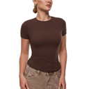 Women's Inbarely Ultra Short Sleeve Tops Crew Neck Double Lined Going Out Slim Fit T Shirts Summer Basic Tees. M