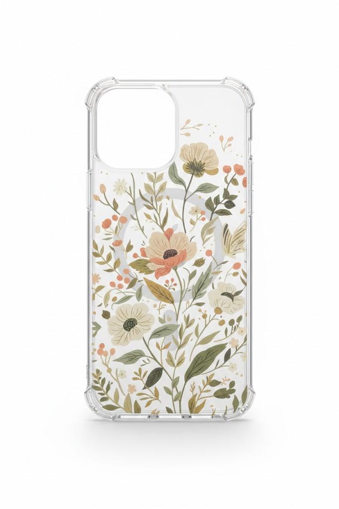 GVIEWIN for iPhone 16 Pro Max Case Compatible with MagSafe, [Military Grade Protection] [Screen Protector] Full Camera Protection Floral Translucent Women Magnetic Phone Case, Bunchflower