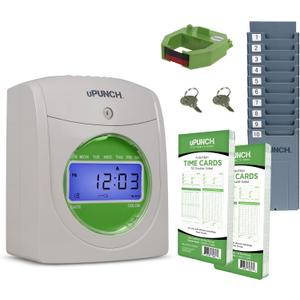 uPunch HN1500 Starter Time Clock Bundle for Small Business: Employee Punch Clock System with 100 Time Cards, Card Rack, and Ribbon
