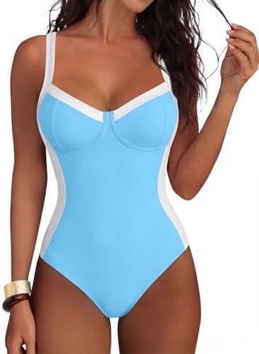 ANRABESS Women's One Piece Swimsuit Slimming Color Block Bathing Suit Full Coverage Swimwear 2026 Beach Vacation Clothes XL