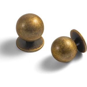 Set of 12 -Sleek Round Antique Brass Cabinet Knobs - Retro and Minimalist Hardware for Stylish Home Enhancement - 1 1/8 Inch Diameter