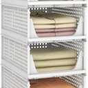 Pinkpum Stackable Plastic Storage Basket, Foldable Closet Organizers and Storage Bins 4 Pack Drawer Shelf Storage Container for Wardrobe Kitchen Bathroom Office Dorm White