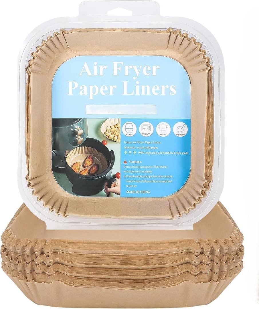 100 PCs Disposable Air Fryer Parchment Paper Liners, Disposable, Non-Stick, Oil-Proof, Water-Proof, Unbleached Baking Paper, Food Grade, Easy cleanup, Mess-Free, for All Roasting Baking (20 cm Square)