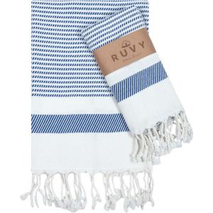 Ruvy Home Basics Turkish Hand Towels for Bathroom Set of 2 | 18"x40", Cotton | Decorative Towel for Bathroom, Kitchen, Dishcloth, Tea, Yoga, Face, Gym - Navy (Modern - 2 Pack)