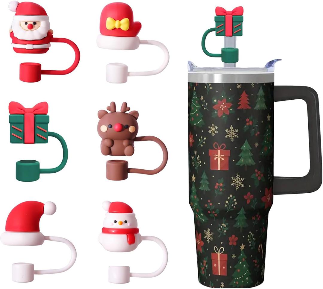 3 x 6PCS Christmas Silicone Straw Toppers for Stanley Cup, 10mm Dust-Proof Reusable Straw Covers Cap for 30/40 Oz Tumbler with Handle, Festive Christmas Gift for Coffee/Tea Lovers